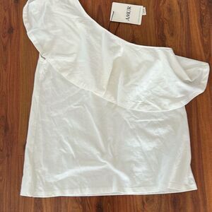 NWT Amur white one shoulder ruffle T-shirt the most sustainable T-shirt S